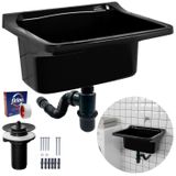 Tanque Plástico 22l Lavanderia Preto + Sifão Copo Universal