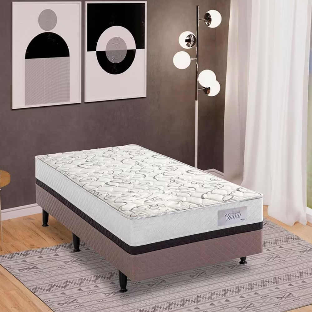 Cama Box Conjugada Solteiro Roma Ortopédico Com Pillow Top, Espuma D60 E Tecido Poliéster 53x88x188 Cm Herval