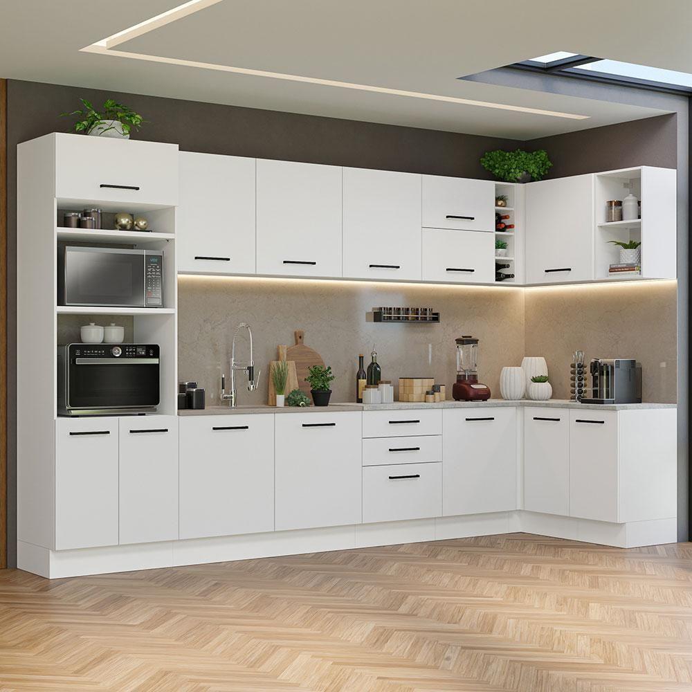 Armário De Cozinha Completa De Canto 499cm Branco Agata Madesa 01 Branco