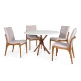 Conjunto Mesa De Jantar Redonda 120cm June Branca Com 4 Cadeiras Garbo Cinza Claro