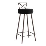 Banqueta Alta Com Encosto Tânia Eiffel Cozinha Bar Bistrô Ferro Marrom Suede Preto