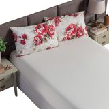 Jogo De Lençol Cama King 3 Peças 180 Fios Floral Vermelho