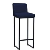 Banqueta Alta Com Encosto Lucca -60cm Chão Até O Assento Industrial Ferro Preto Corino Azul Marinho