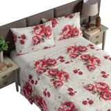 Jogo De Lençol Cama Casal 4 Peça 180 Fios Floral Vermelho