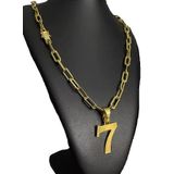 Cordão Cadeado Alongado 12mm + Pingente 7 Banhado A Ouro 18k