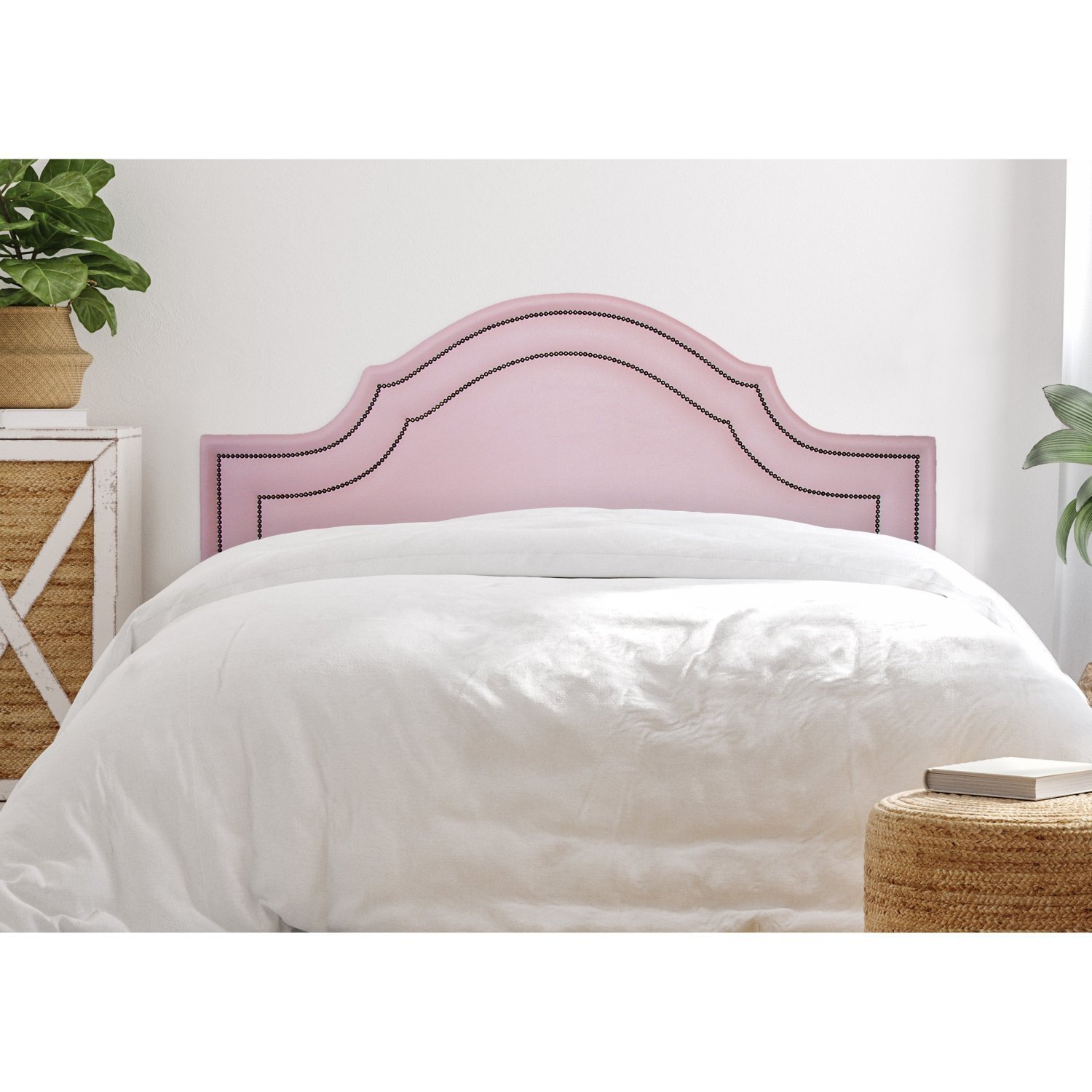 Cabeceira Casal Estofada Para Cama Box Com Tachas 140x60cm Provençal Luxo Dupla Rosa/fumê