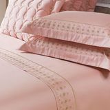 Jogo Cama Lençol Garland King Bordado Acetinado Rosê E Fendi