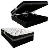 Cama Box Baú Casal Sintético Bipartido + Colchão Ortobom Iso Dupla Face 60x138x188 Cor:preto