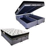 Cama Box Baú Casal Suede Bipartido + Colchão Ortobom Iso Dupla Face 60x138x188 Cor:cinza