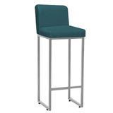 Banqueta Alta Com Encosto Lucca -60cm Chão Até O Assento Industrial Ferro Prata Suede Azul Turquesa