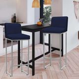 Kit 02 Banqueta Alta Com Encosto Lucca -60cm Chão Até O Assento Industrial Ferro Prata Sintético Azul Marinho