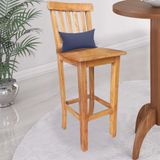 Banqueta Alta Com Encosto Wood Madeira Maciça Peroba Rosa Com Almofada Sintético Azul Marinho