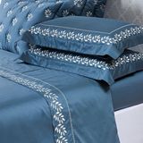 Jogo Cama Lençol Garland Casal Bordado Acetinado Marinho