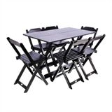 Conjunto Mesa Dobrável Retangular 120x70 Com 6 Cadeiras De Madeira Maciça Preto - Straub Web