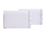 Jogo Lençol Queen Quarto Casal Bordado 3 Peças Branco Cinza
