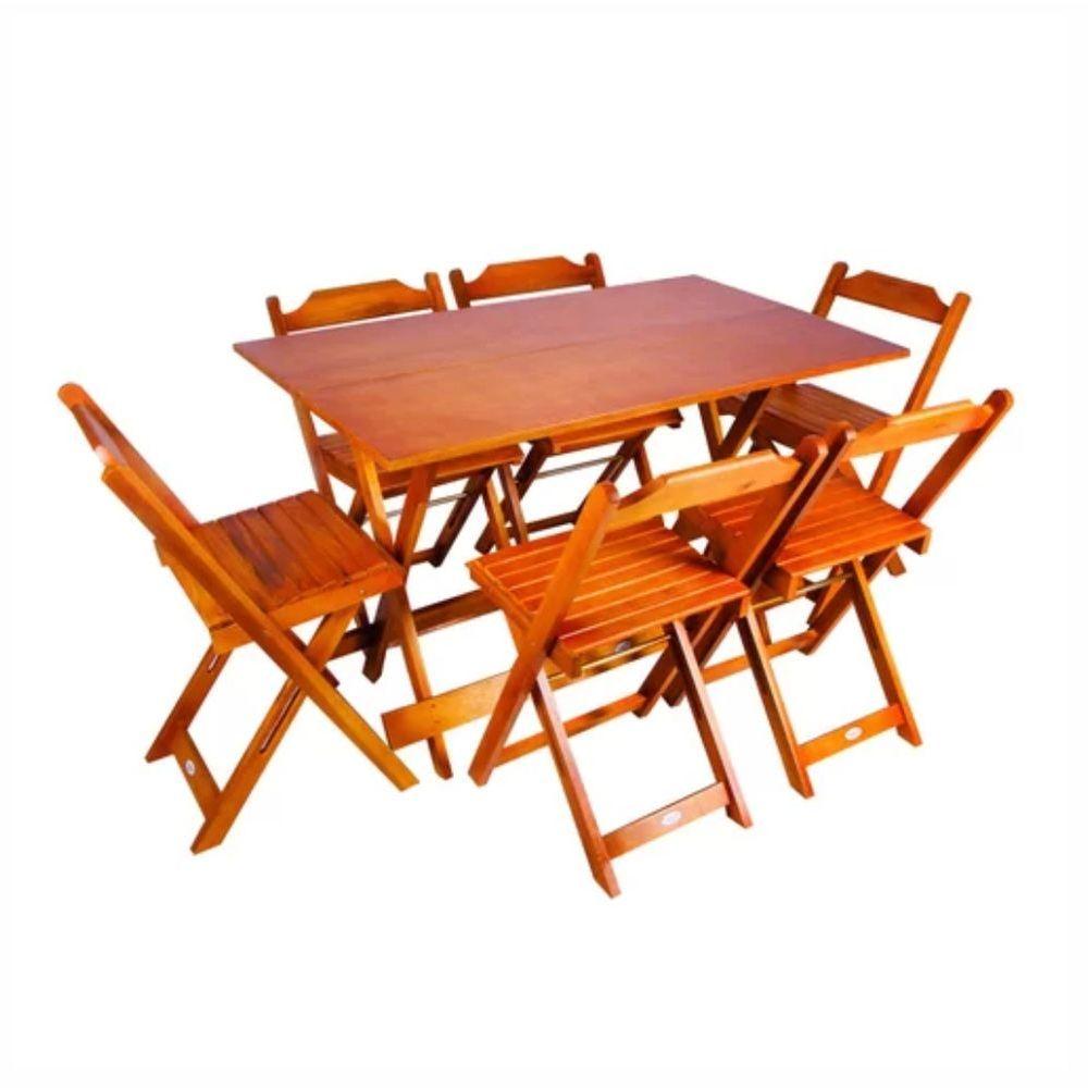 Conjunto Mesa Dobrável Retangular 120x70 Com 6 Cadeiras De Madeira Maciça Mel - Straub Web