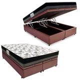 Cama Box Baú Casal Sintético Bipartido + Colchão Ortobom Iso Dupla Face 60x138x188 Cor:marrom