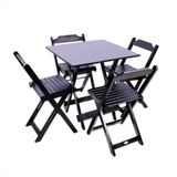 Conjunto Mesa Dobrável Quadrada 70x70 Com 4 Cadeiras De Madeira Maciça Preto - Straub Web