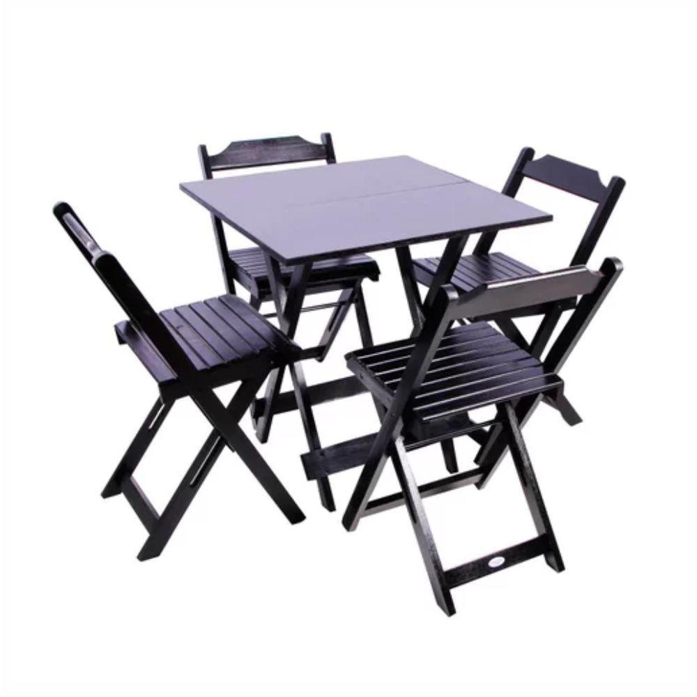 Conjunto Mesa Dobrável Quadrada 70x70 Com 4 Cadeiras De Madeira Maciça Preto - Straub Web