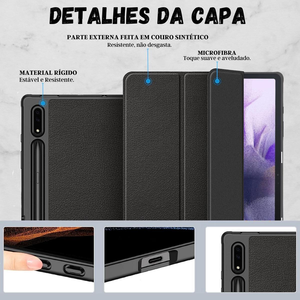 Capa Tpu Auto Sleep Slot Caneta Para Galaxy Tab S7fe + Vidro