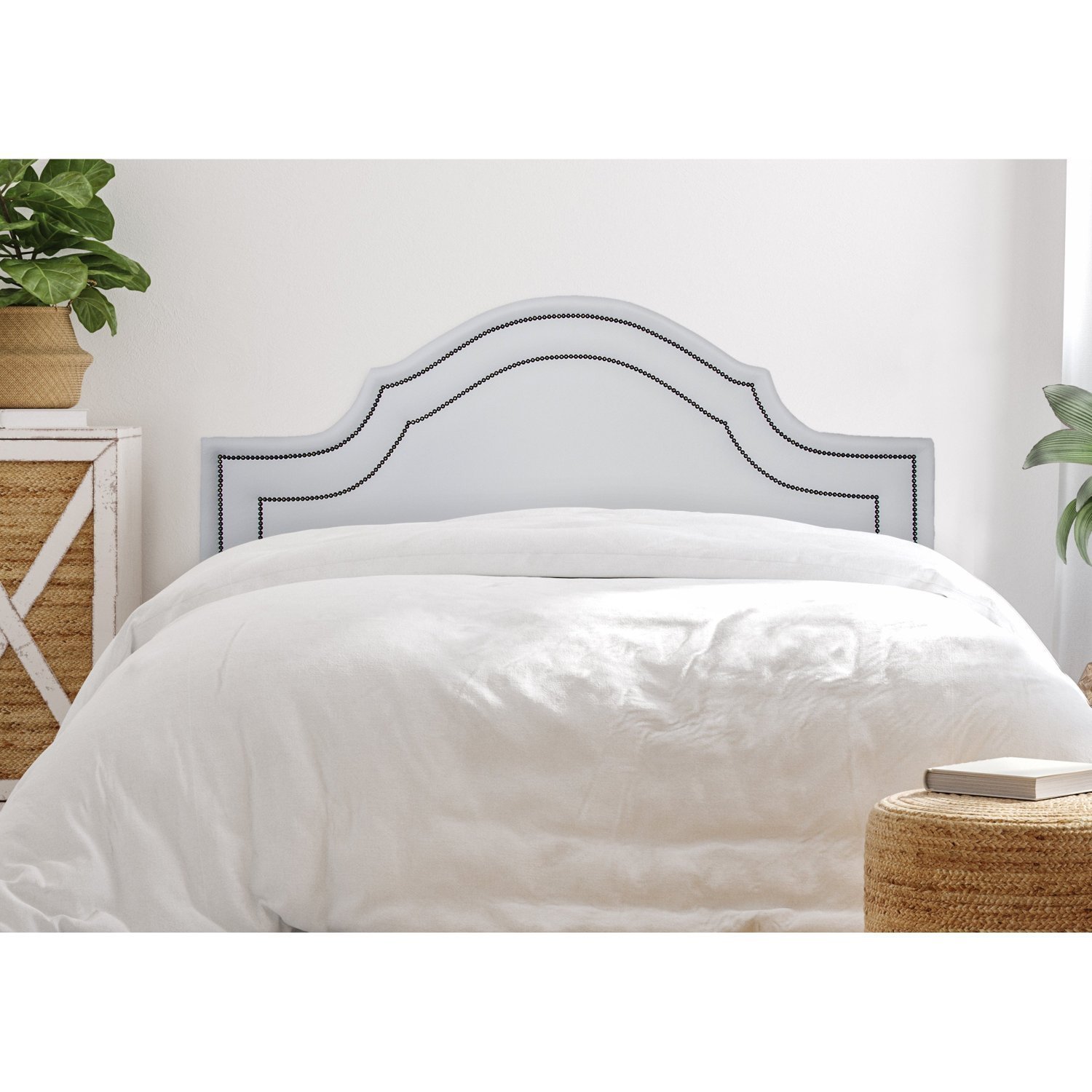 Cabeceira Casal Estofada Para Cama Box Com Tachas 140x60cm Provençal Luxo Dupla Branco/fumê