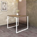 Mesa De Jantar Office Stan Industrial 4 Lugares Quadrada 90 Cm Ferro Branco Tampo 100% Mdf Castanho