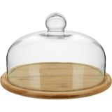 Prato Bolo 18x29x29cm Bambu Natural Tampa Vidro