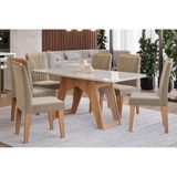 Sala De Jantar Completa Carol C/ Tampo Vidro 180cm + 6 Cadeiras Nature Off White Madeira