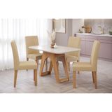 Sala De Jantar Completa Carol C/ Tampo Vidro 130cm + 4 Cadeiras Maia Nature Off White Gengibre