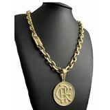 Cordão Cadeado 12mm + Pingente Time - Banhado A Ouro 18k