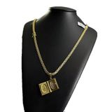 Cordão Cadeado Duplo 5mm +pingente Relicário Banhado A Ouro