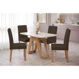 Sala De Jantar Completa Carol C/ Tampo Vidro 130cm + 4 Cadeiras Maia Nature Off White Mascavo
