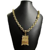 Cordão Cadeado 12mm + Pingente Pergaminho - Banhado A Ouro