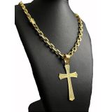 Cordão Cadeado 10mm Banhado A Ouro + Pingente Cruz