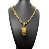 Cordão Cadeado 10mm + Pingente Pitbull - Banhado A Ouro 18k
