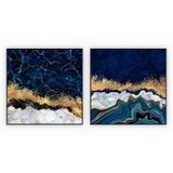 Kit Com 2 Quadros Decorativos Abstratos Com Moldura Para Sala Quarto Escritório 42x42 Abstrato 012