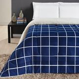 Coberdrom Cobertor Brooklyn Queen Sherpa Manta Flannel Quadriculado - Azul Marinho