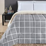 Coberdrom Cobertor Brooklyn Queen Sherpa Manta Flannel Quadriculado - Cinza