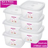 Kit 6 Pote 3700ml Quadrado Plástico Vai Freezer Microondas