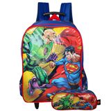 Kit Mochila Infantil Rodinhas Com Estojo Superman Dc Comics