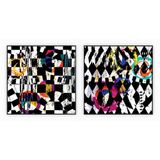 Kit Com 2 Quadros Decorativos Abstratos Com Moldura Para Sala Quarto Escritório 82x82 Abstrato 014