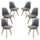 6 Cadeiras Eames Eiffel Wood Leda Saarinen Design Para Mesa De Jantar Sala Cozinha Cinza