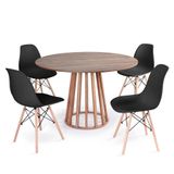 Conjunto Mesa De Jantar Redonda Talia Amadeirada Natural 120cm Com 4 Cadeiras Eames Eiffel - Preto
