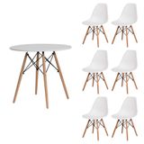 Kit Mesa Redonda De Jantar Para 6 Lugares Com 6 Cadeiras Charles Eames Eiffel Branco