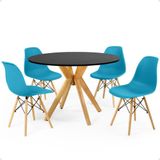 Conjunto Mesa De Jantar Redonda Marci Preta 100cm Com 4 Cadeiras Eames Eiffel - Turquesa