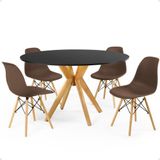 Conjunto Mesa De Jantar Redonda Marci Preta 120cm Com 4 Cadeiras Eames Eiffel - Marrom