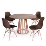 Conjunto Mesa De Jantar Redonda Talia Amadeirada Natural 120cm Com 4 Cadeiras Eames Eiffel - Marrom