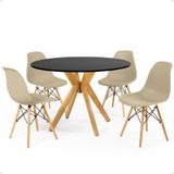 Conjunto Mesa De Jantar Redonda Marci Preta 100cm Com 4 Cadeiras Eames Eiffel - Nude