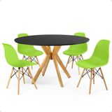 Conjunto Mesa De Jantar Redonda Marci Preta 120cm Com 4 Cadeiras Eames Eiffel - Verde