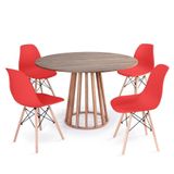 Conjunto Mesa De Jantar Redonda Talia Amadeirada Natural 120cm Com 4 Cadeiras Eames Eiffel - Vermelho